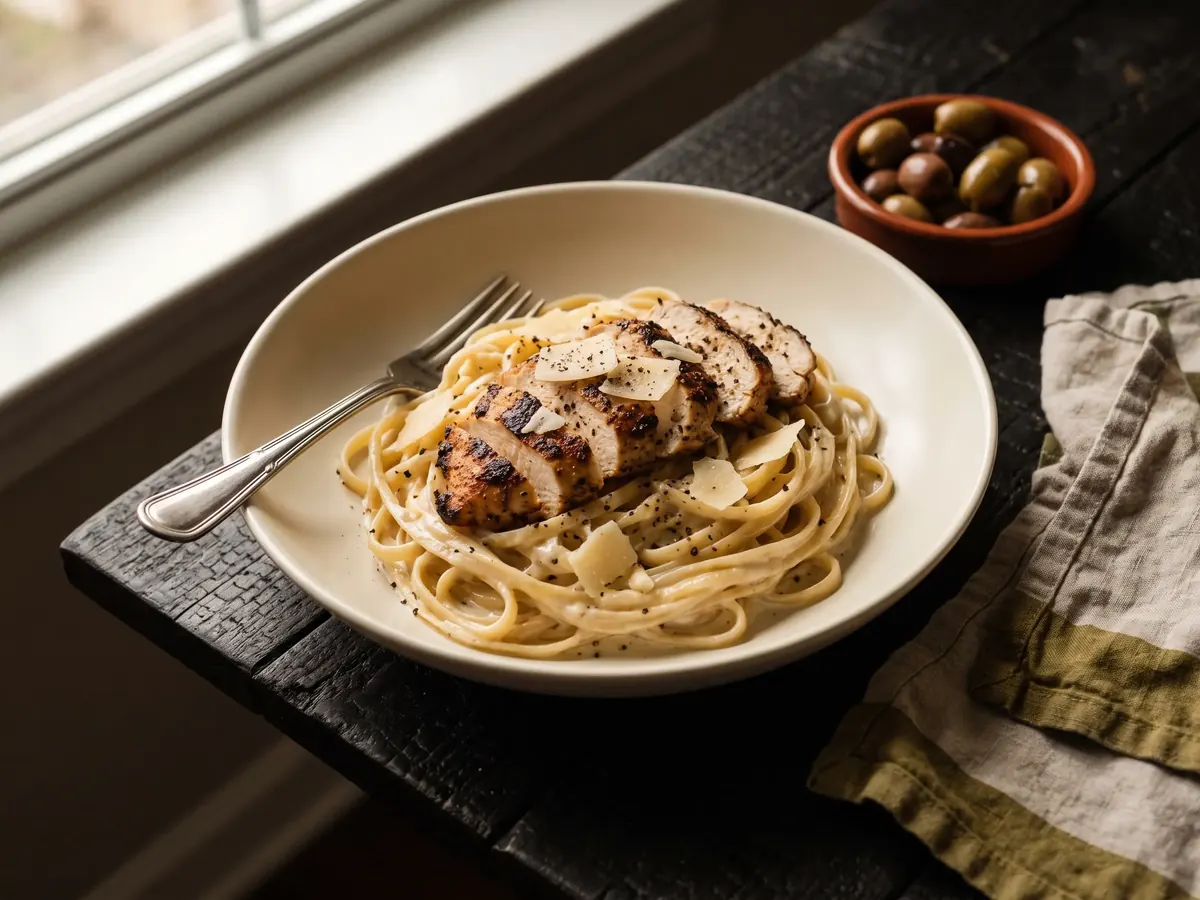 Linguine chicken alfredo in a cream sauce