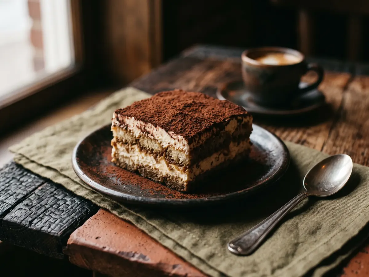 Tiramisu dusted with cocoa